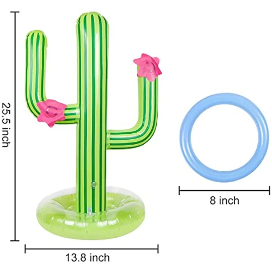 Inflatable Cactus Game Set Target Floating Swimming Ring Toss Includes Cactus, 4 Rings For Fiesta Party Accessor_voghion.com