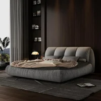Luxury  Upholstered Platform Bed with Oversized Padded Backrest, Soft Frame Cloud Bed,Pinewooden Slats and Metal Leg 1