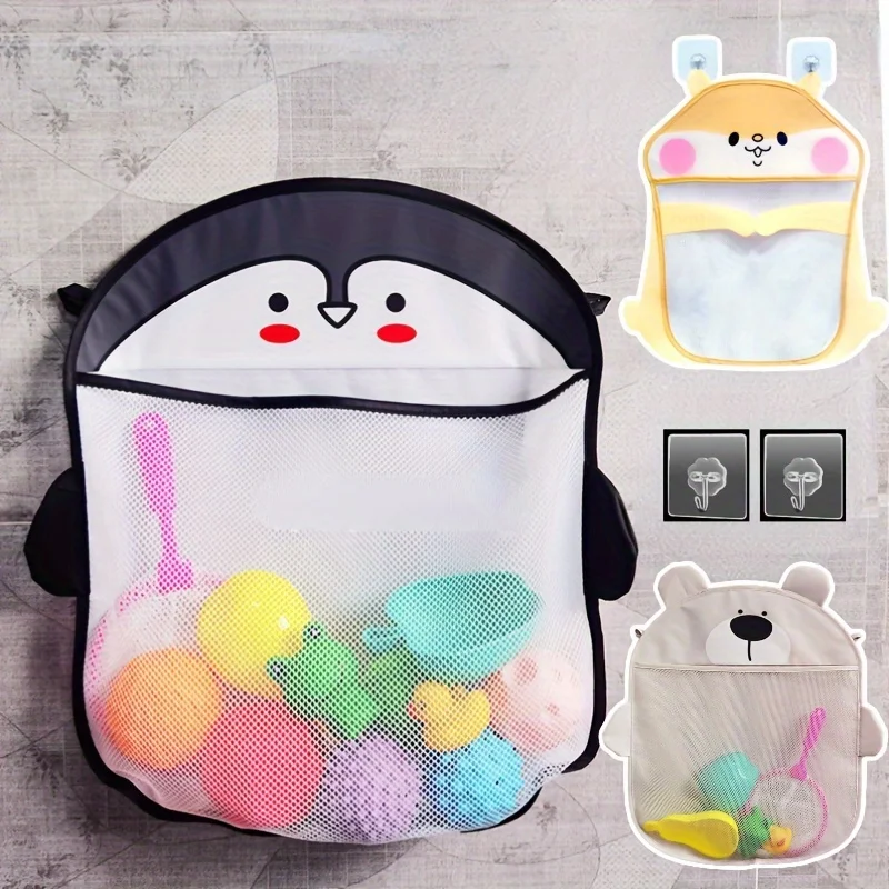 Large Water Resistant Bathroom Mesh Storage Organizer-1pc Cute Animal Design Toy Suction Net Bag with Suction Cups for Shower