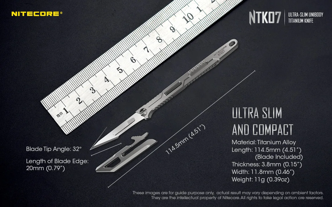 Liga de Titânio Nitecore Unibody Faca Cnc Ultra Fino Peso Leve Mini Portátil Tático Sobrevivência Caça Edc Ntk07 Tc4 7 Home & Garden