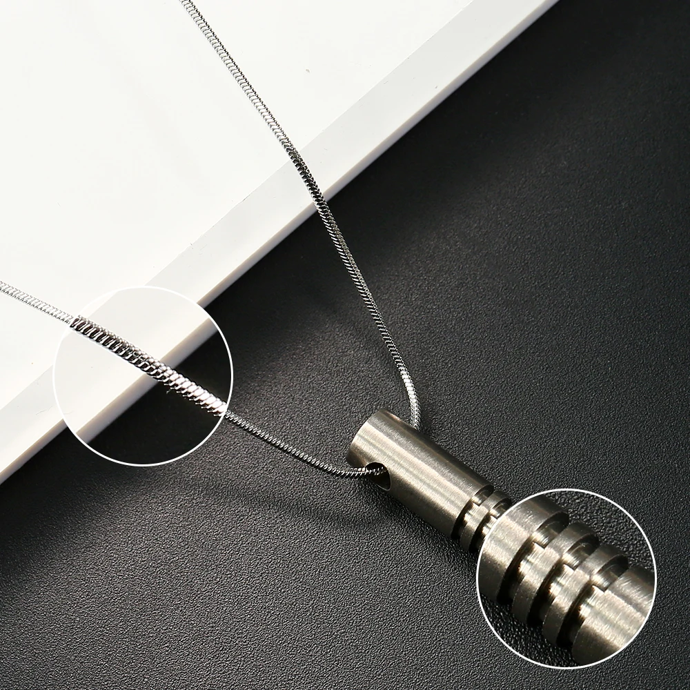 Classic Pure Titanium Pendant Necklace For Men Simple Cylinder Snake Chain Jewelry Gift 4