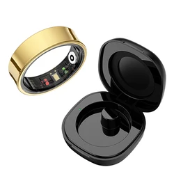 Smart Ring with Health Monitor & Multi - Sport Mode - Skin Temperature & 5ATM Waterproof Feature Plus Charging Case - 13 (Gold)