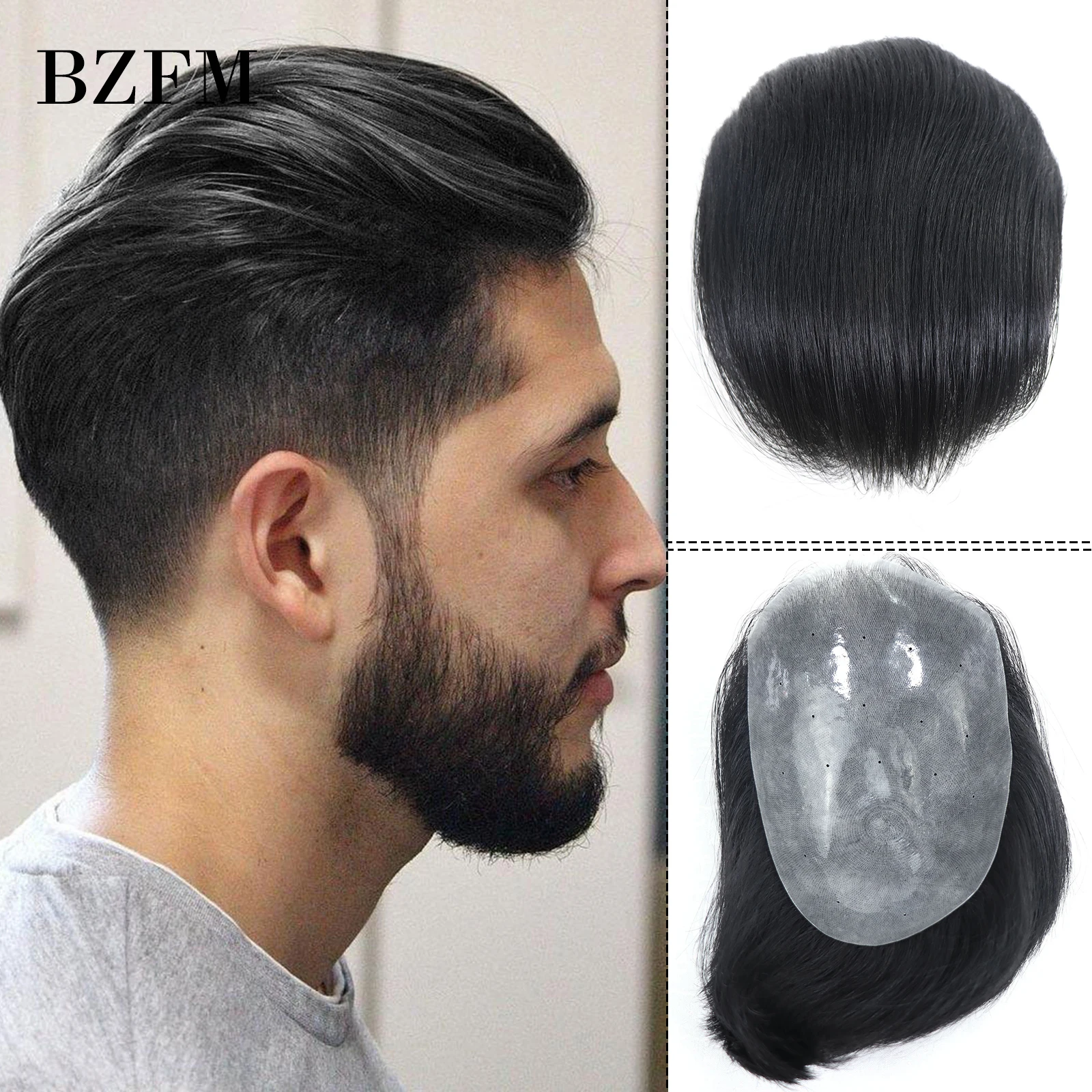 

Short Back Hairstyle Men Toupee Black Human Hair Mens Toupee Full PU Skin Choice Toupee For Men Replacement Systems Hair Piece