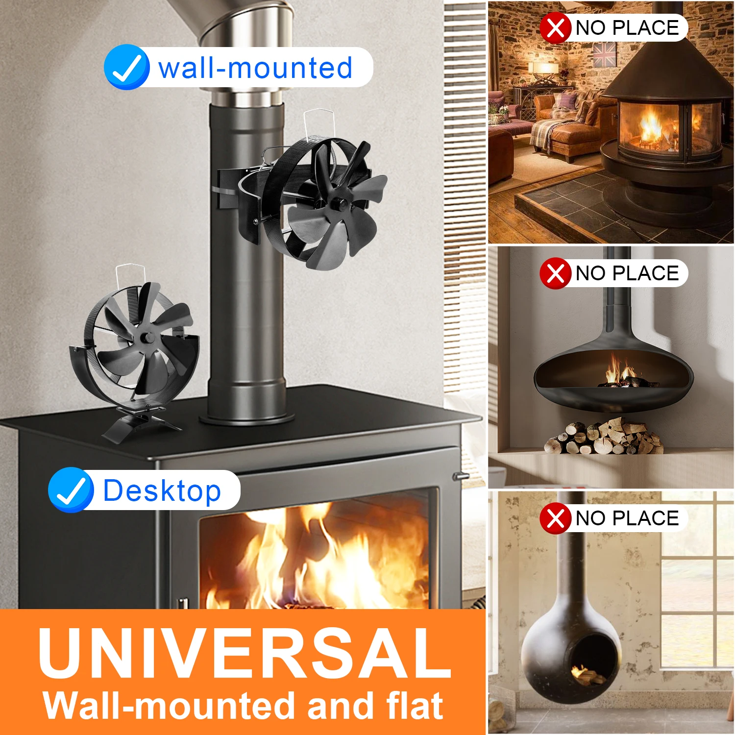 6 Blades Heat Powered Fireplace Fan 360 Rotating Stove Fan Log Wood Burner Eco-fan Quiet Heater Home Efficient Heat Distribution stove fan