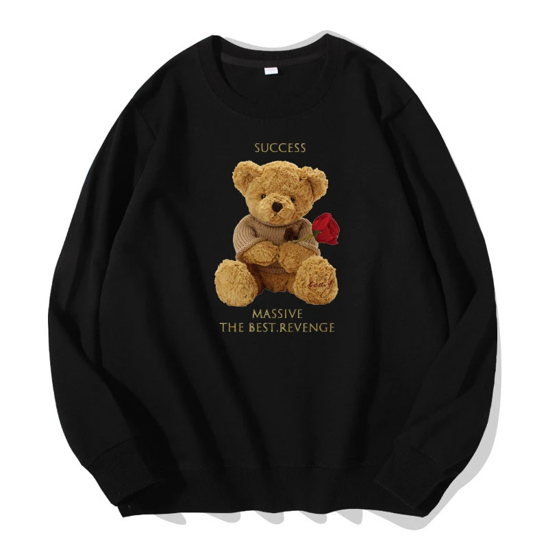 Spring Women Pullovers New Fashion Lovely Rose Bear Sweatshirt Girl Pure Cotton Print Hoodies Long Sleeve Clothes 300G oversized hoodie