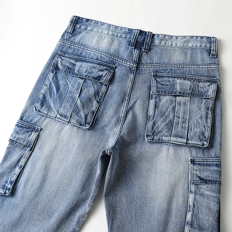 Large Size 46 Loose Jeans Men Denim Pants Straight Pocket Baggy Casual Streetwear Hip Hop Brand Blue Wide Leg Cargo Trousers 6