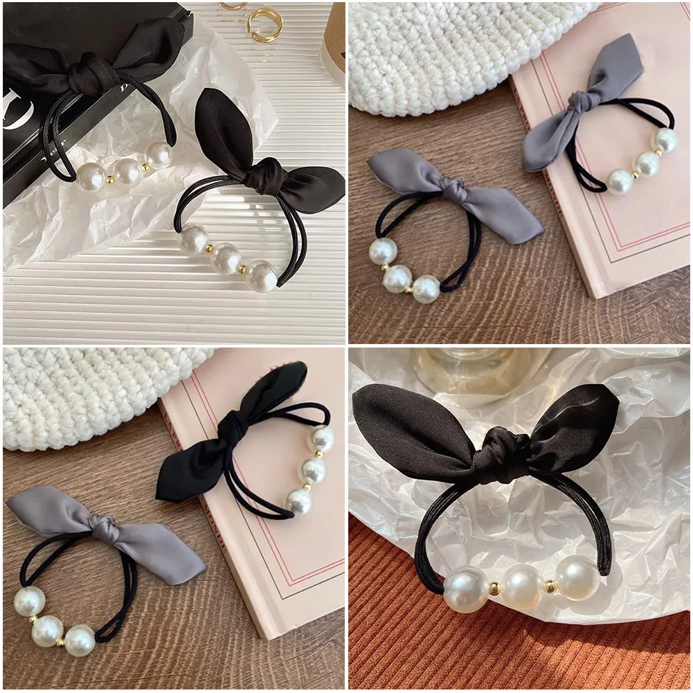 1pc Pearl Hair Tie With Bowknot Ribbon, Fashionable Headband Hair Accessory