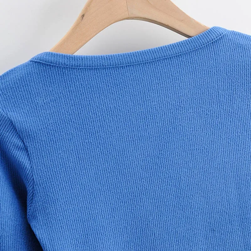 Sexy Women's V-Neck Tank Tops T-Shirt Short Sleeve Solid Color Button Crop Top Clubwear Top Summer Slim Short T-Shirt For Womens