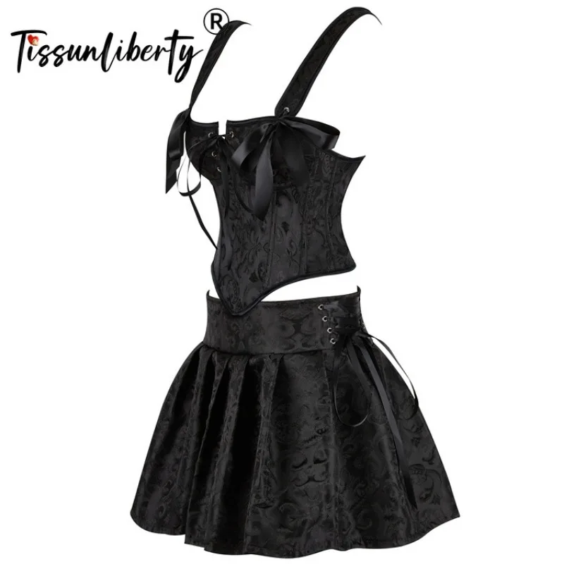 

2 Pcs Dress Women's Tight Corset Mujer Vintage Sexy Underwear Waist Trainer Slimming Body Shapewear Suit Tops Women Steampunk