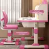 2Pcs/Set Kids Multi Bookstand Widened Desktop Desk Chair Set Cartoon Pattern Adjustable Height Study Drawer Table with Chair Set 1