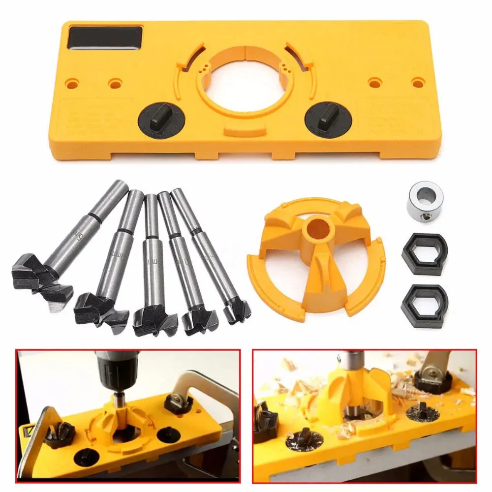 Woodworking Hinge Drill Guide Template with Forstner Bit