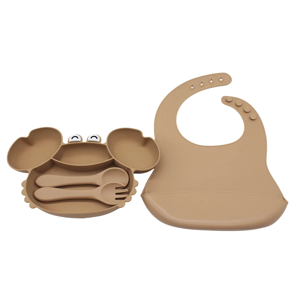 Baby Tableware Set Crab with Suction Cup Silicone Easy to Wash Boilable Sterilized Baby Eating Training Tableware Set