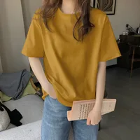 Summer New Women's White Loose ort Sve T-irt Base Layer irt Inner Wear Top Korean Sle round Ne Polyester Blend