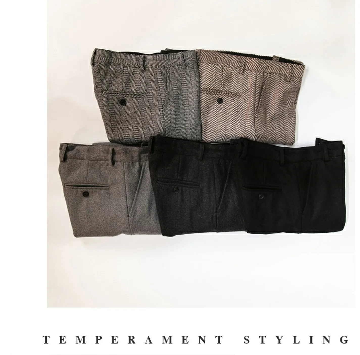 Herbst und Winter britische Retro-Hose aus Woll-Tweed mit Fischgrätenmuster für Herren in großen Größen – Detail 4