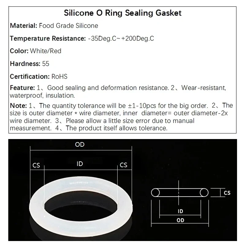 10/50Pcs Red Food Grade VMQ O Ring Gasket CS 2.4mm OD 6~100mm Waterproof Washer Round O Shape Rubber Silicone Ring Seal Tool rubber o rings silicone o rings rubber washers keycap o rings