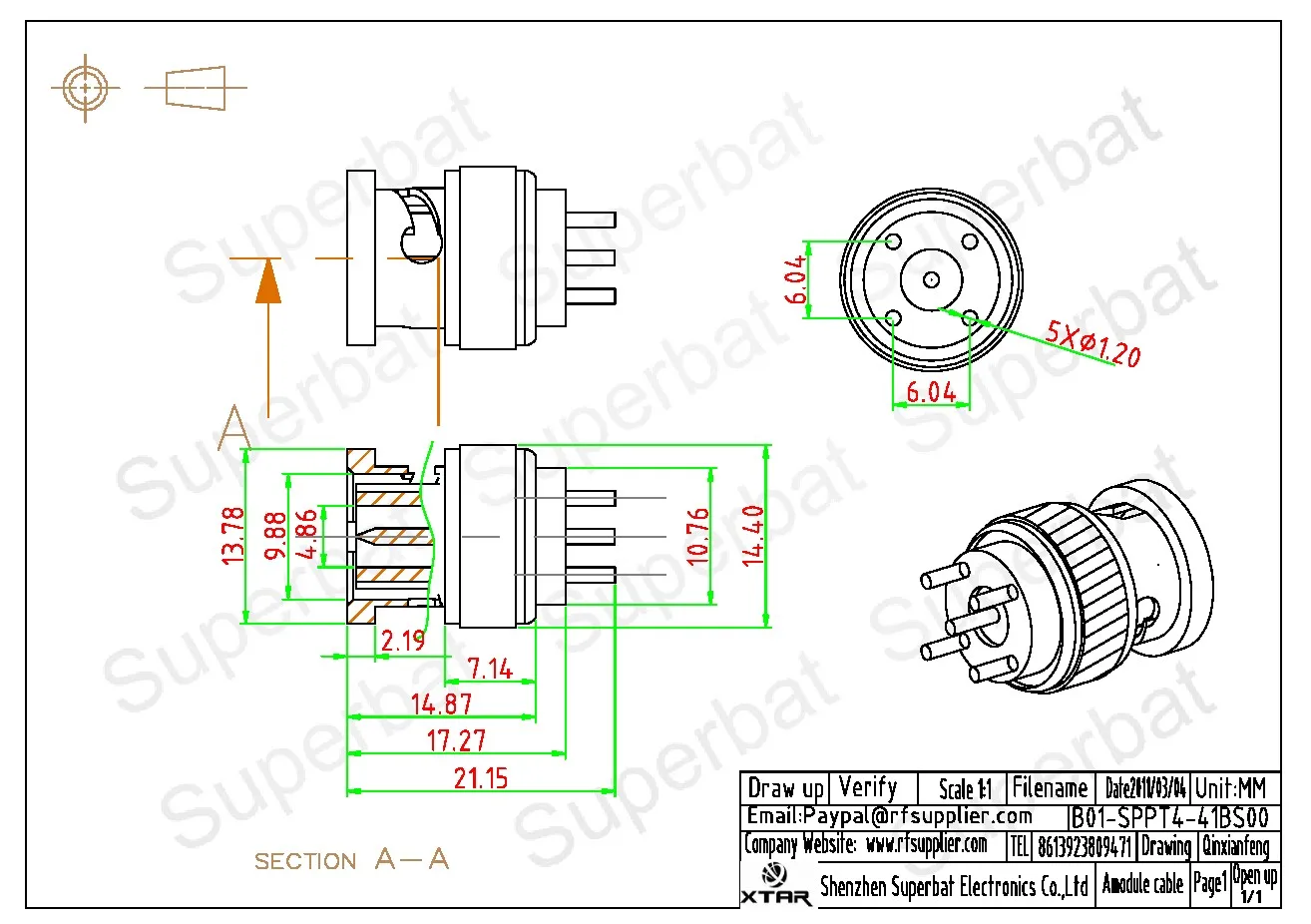 BNC Thru Hole Male Vertical PCB Mount RF Coaxial Connector