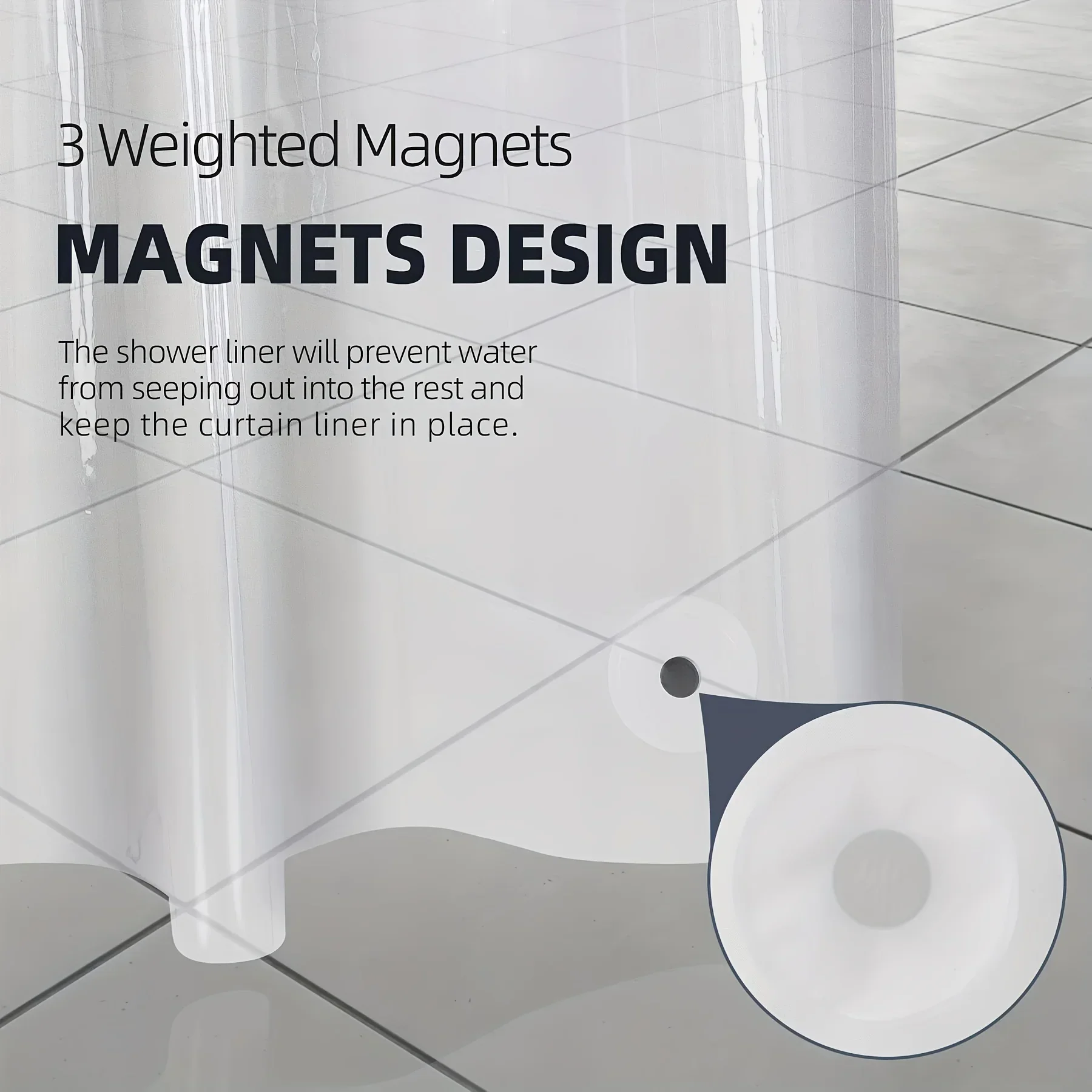 1pc Clear Peva Shower Curtain Liner 71x72in 3 Magnets Metal Grommets No Chemical Smell Easy Install & Maintain Shower Curtains