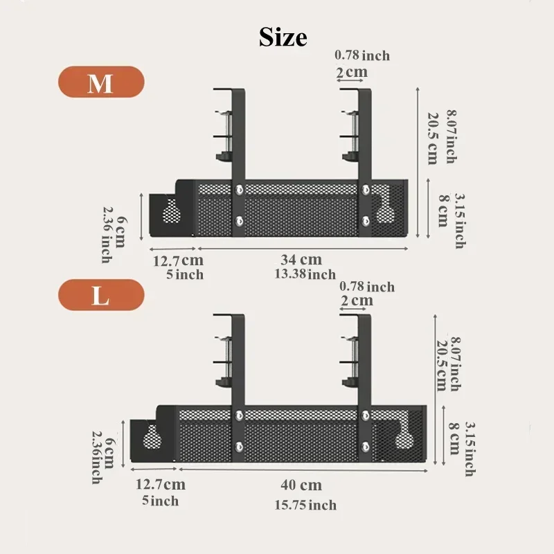 No-Drill Under-Desk Cable Organizer Tray Easy-Install Metal Cable Wire Tray Management for Office Home Power Strip Cord Holder