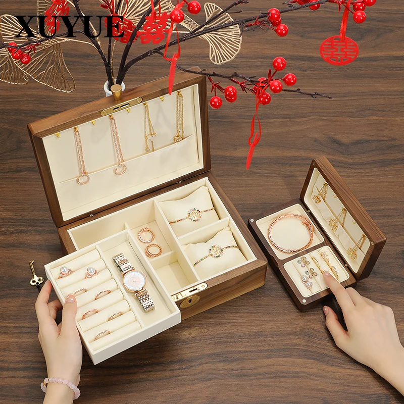 

Solid Wood Jewelry Organizer Necklace Rings Storage Box Bracelet Pendant Earring Holder Case