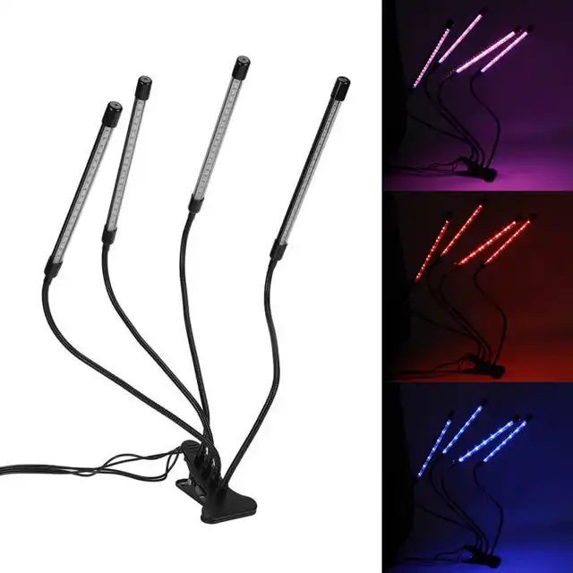 4 Head Grow Lights 40W 3 Dimme -Szintű Teljes Spektrum Led -Es Növények Termesztési Lámpái Bilincskel És Időzítővel Beltéri Növényekhez 5