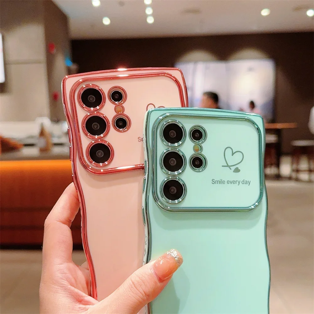 Luxury Plating Love Heart Wave Edge Big Window Phone Case Cover