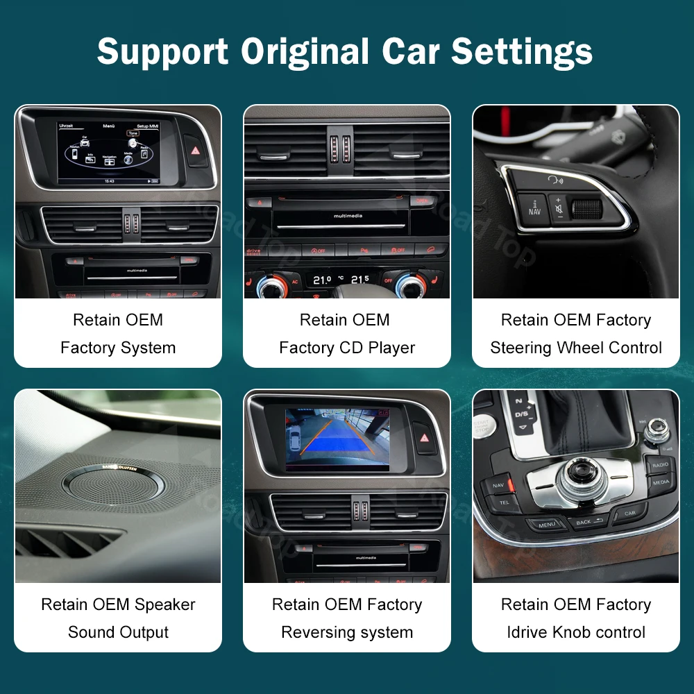 RoadTop 12,3 pulgadas inalámbrico CarPlay Multimedia pantalla ultrafina Android Auto para Audi Q5 2009-2017 función Airplay Autolink 5