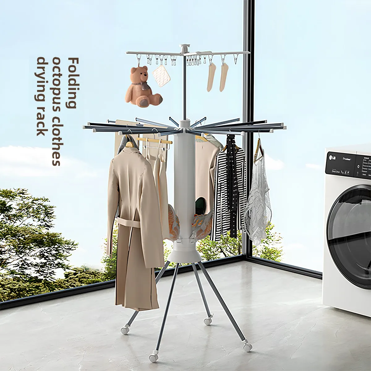 Foldable Octopus Balcony Clothes Drying Rack Stand, Portable Small Octopus Sun Clothes Rack - Space-saving & Mobile 5