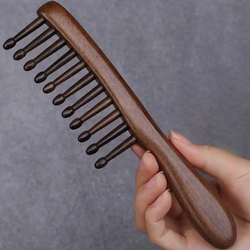 1Pc Natural Wooden Comb Sandalwood Teethed Meridian Massage Comb Wide Tooth Anti-static Comb For Women Girl Straight Curly Hair