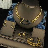 JRH Dubai Luxury Jewelry Set 4PC Jewellery Woman Gold Plated Sparkling Cubic Zirconia Necklace Earrings Ring Bracelet Party