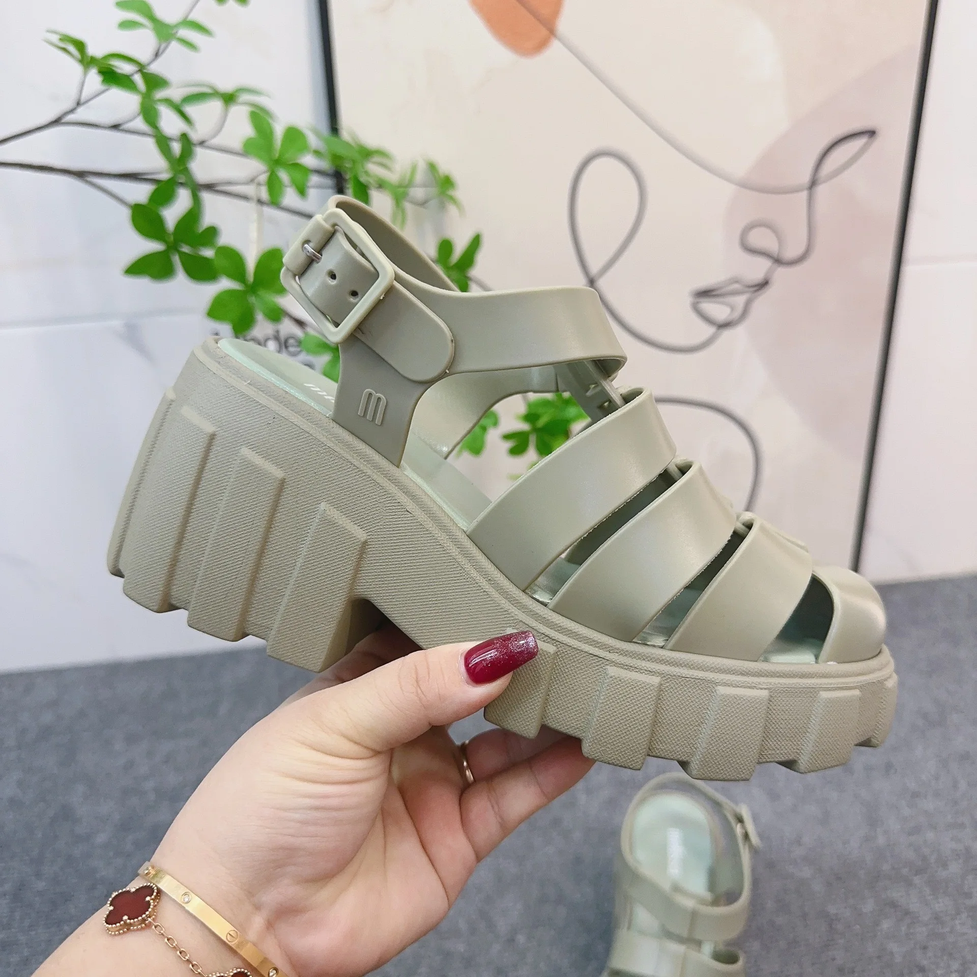 Mini Melissa High Heel Jelly Shoes Women's Fashion Slope Heel