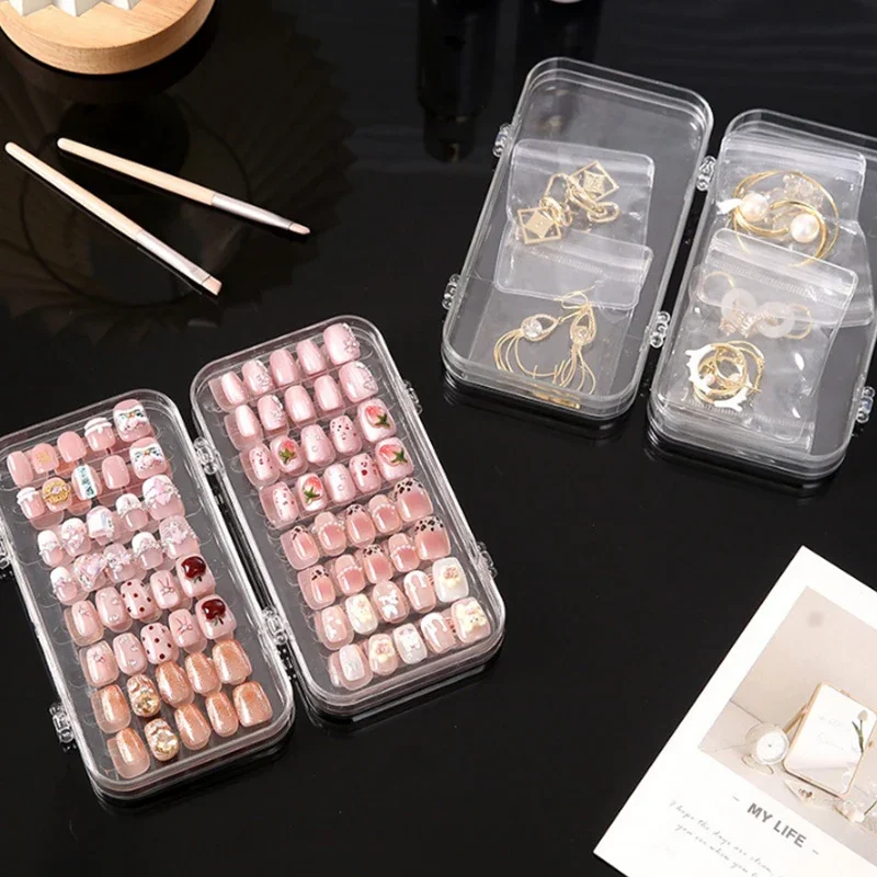 Dreischichtige Nail Art Aufbewahrungsbox, tragbar, dreifach gefaltet, Nail Art Organisation, Display-Box, transparent, staubdicht, Schmuck-Aufbewahrungsbox – Detail 4