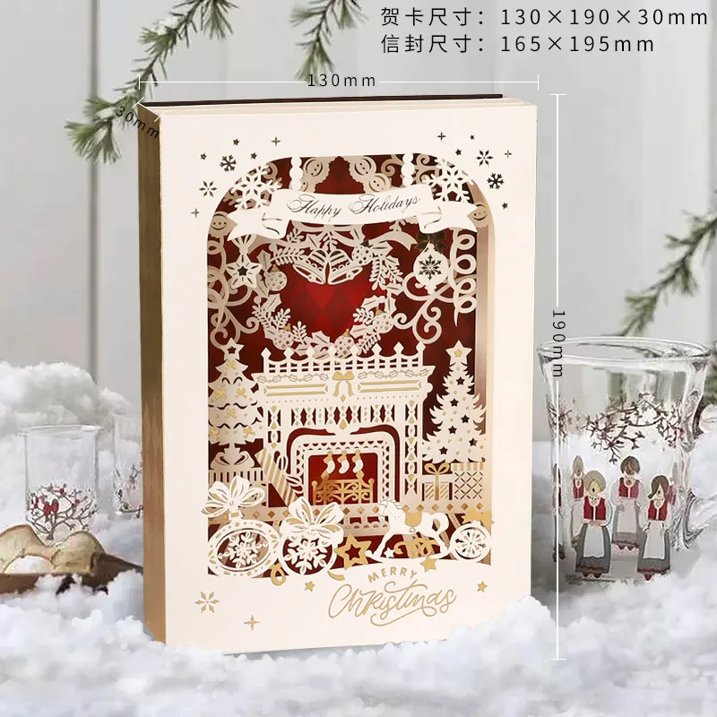 Christmas 3D Greeting Card Creative Small Card Exquisite and Premium Christmas Eve Gift Elk Decoration Gold Greeting Card 2024