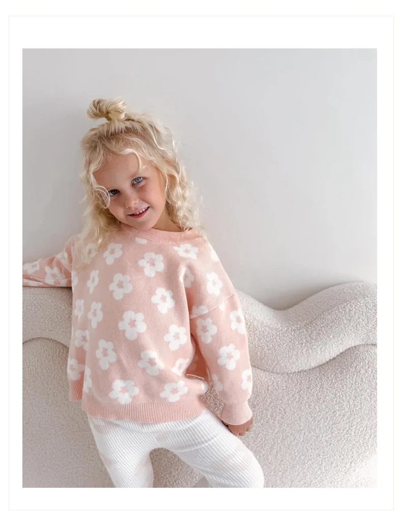 Baby Kleidung Gestrickte Pullover Herbst Neue Rosa Blume Jacquard Mädchen Pullover Pullover 2-6 Jahre kinder Pullover Tops infant Kleidung – Detail 3
