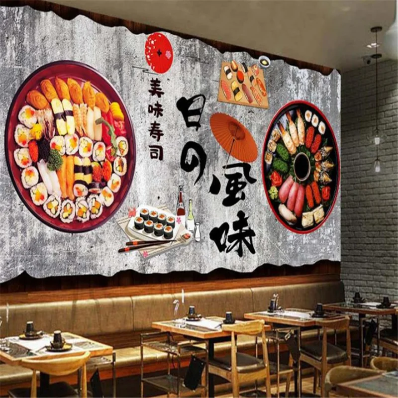 

Retro Nostalgic Japanese Cuisine Industrial Decoration Wallpapers Sushi Restaurant Background Wall Paper Mural Papel De Parede