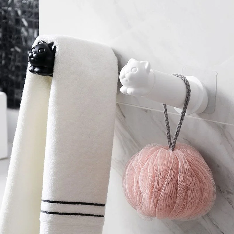 

Creative Cat Towel Rack Wall-mounted Retractable Roll Holder Sticky Wall Roller Toilet Tissue Hanger Rack Bathroom Accessories