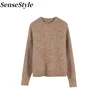 Women's Alpaca Wool thick Sweater winter Round Neck Loose Solid Color Knit Pullovers Top 5