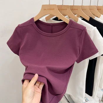 AOSSVIAO 2025 تي شيرت نسائي غير رسمي بأكمام قصيرة تي شيرت صيفي سادة بقصة ضيقة تي شيرت نسائي ملابس الشارع الشهير تي شيرت علوي