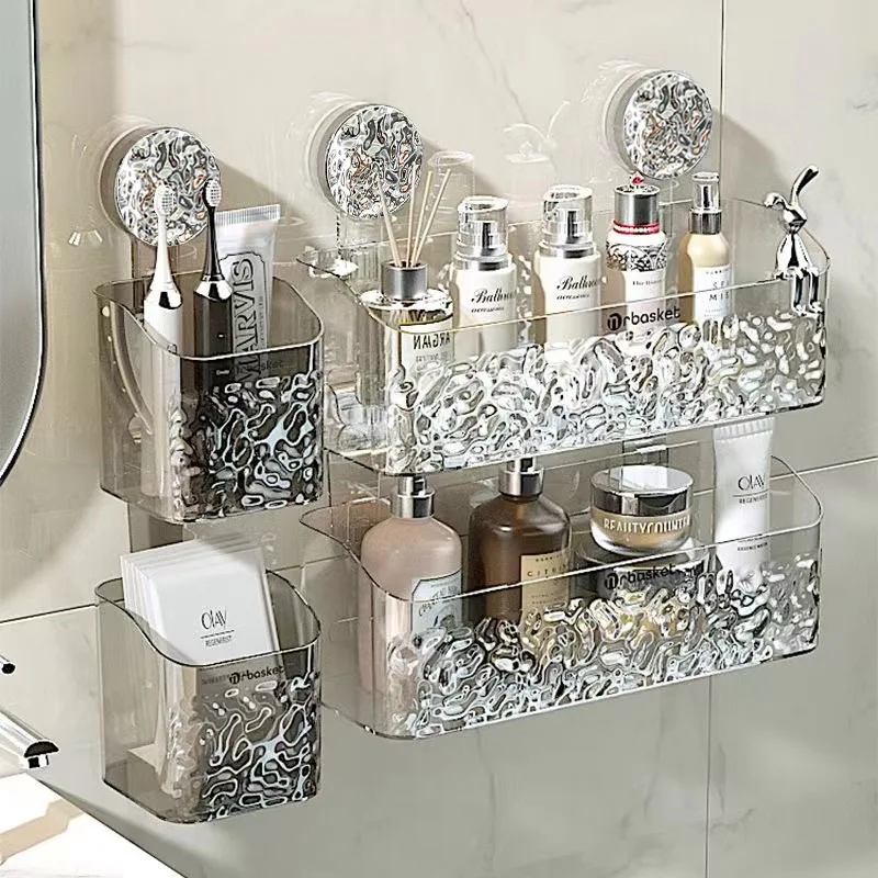 LightLuxuryBathroomShelfSuctionCupStorageRackWallMounted