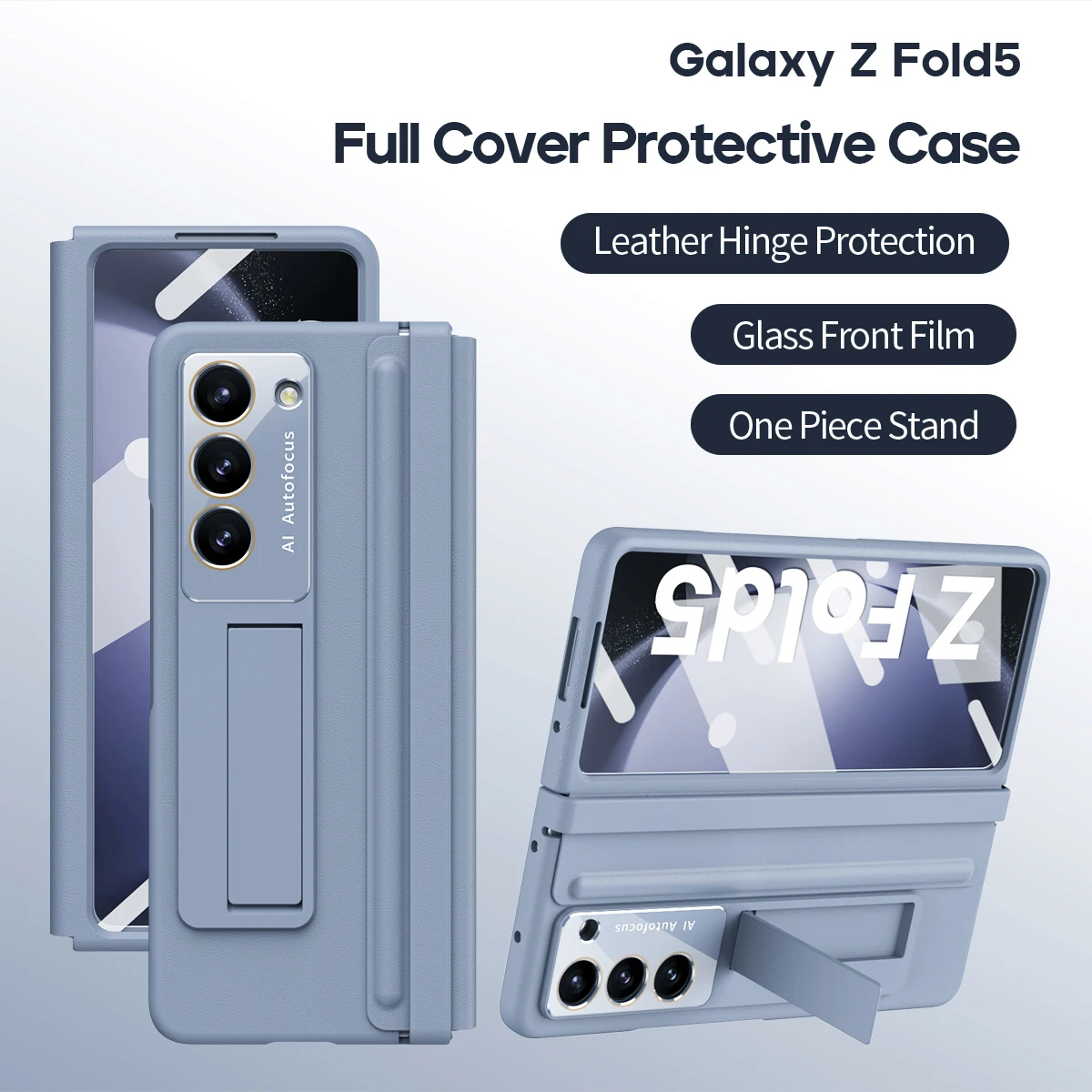 

Выдвижная кожаная защита петель для Samsung Z Fold 5 цельный стенд полное покрытие защитный чехол со стеклянной передней пленкой
