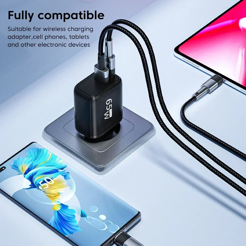 65W GaN USB Charger PD Fast Charging Mobile Phone Fast Charger 2 Port Type C EU/US Plug Adapter For iPhone Xiaomi Samsung Huawei