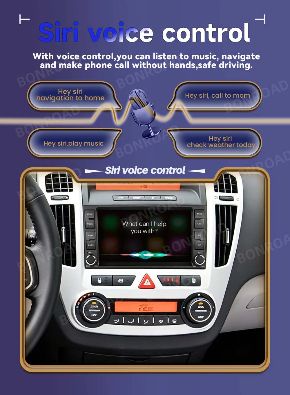 BONROAD Radio Multimedia para Auto con Sistema Linux de 7 Pulgadas y Pantalla Táctil para KIA Ceed 2007 2008 2009, Carplay Inalámbrico, Android Auto, Estéreo Inteligente para Auto con Bluetooth, Llamadas Manos Libres, Audio DSP, Radio RDS, Mirror Link, Reproductor de Youtube, Cámara Trasera, Reproductor de Audio para Auto 5