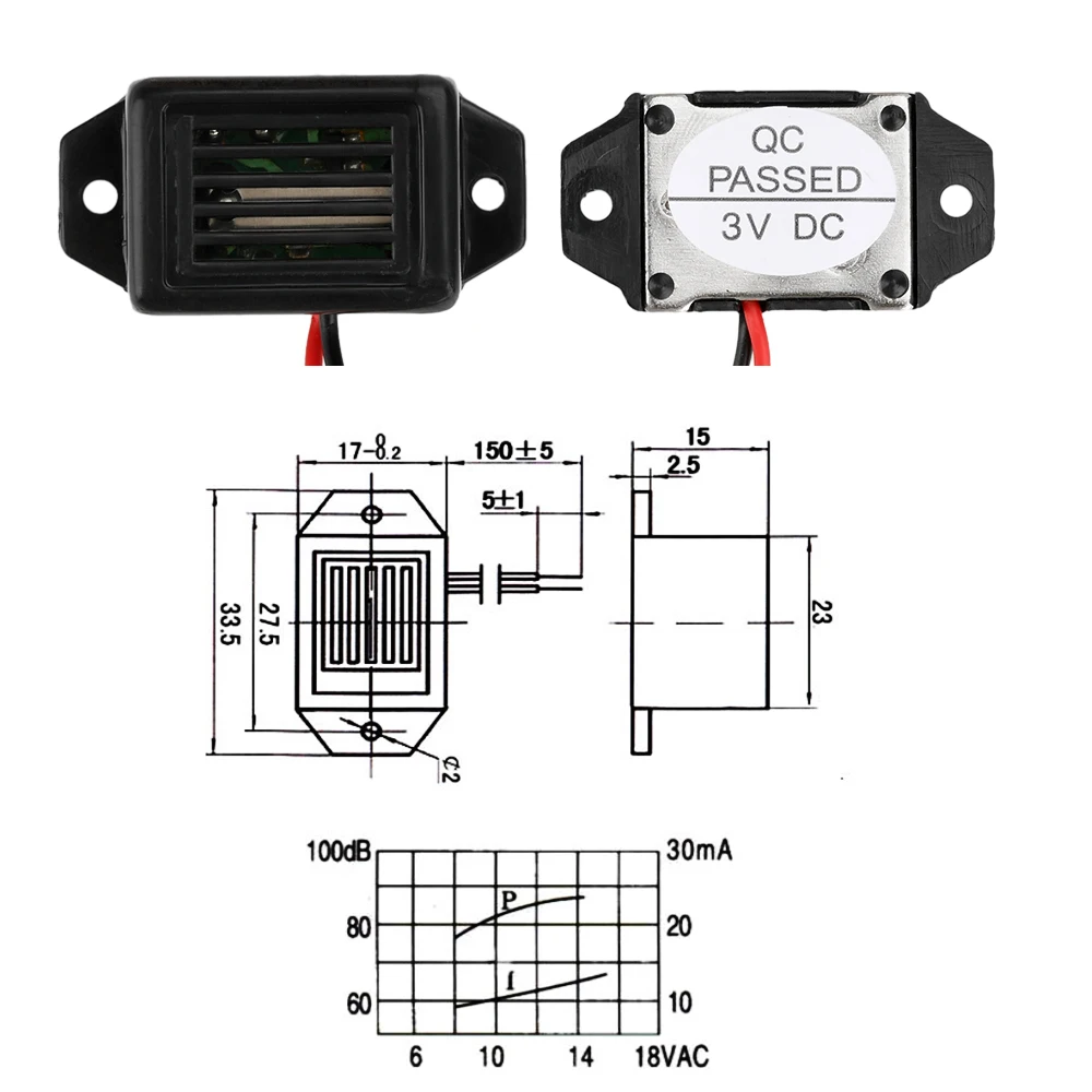 2315 활성 기계식 버저 3V/6V/9V/12V 피에조 버저 85dB 미니 전자 알람 버저