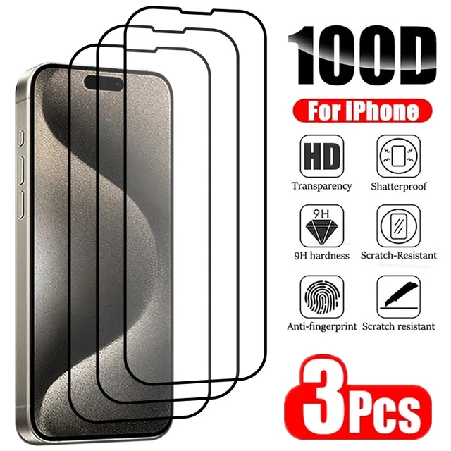 iPhone 15 Pro Max Tempered Glass Full-Cover Screen Protector Black