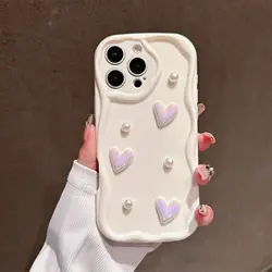 3D Pearl Love Heart Wavy Silicone Phone Case Cover - Realme C51 C51S C53 (A)
