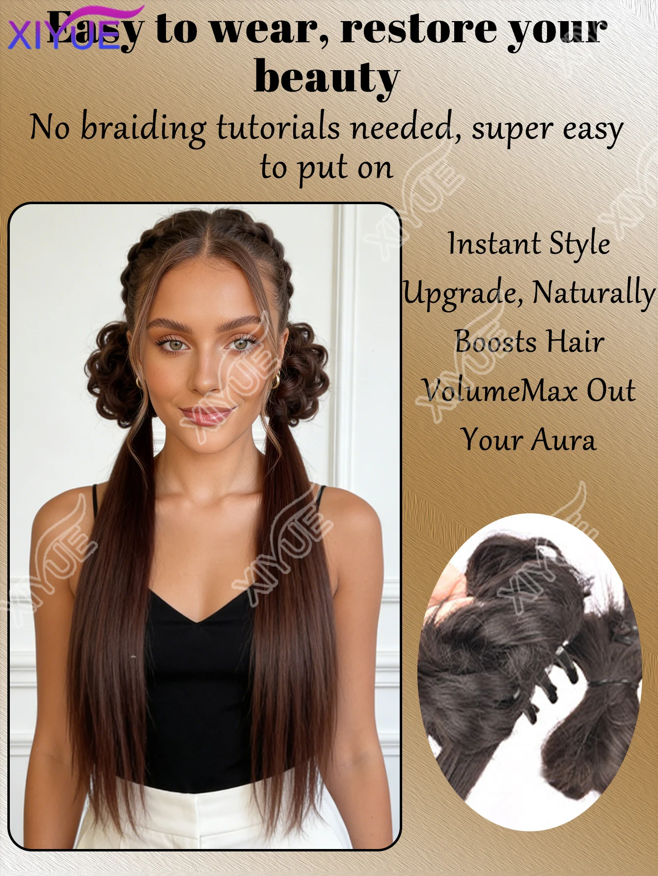 XY 합성 더블 포니테일, 트위스트 디자인 클로 클립 푹신한 블랙 더블 포니테일 헤어 익스텐션 여성용 데일리 파티 코스프레