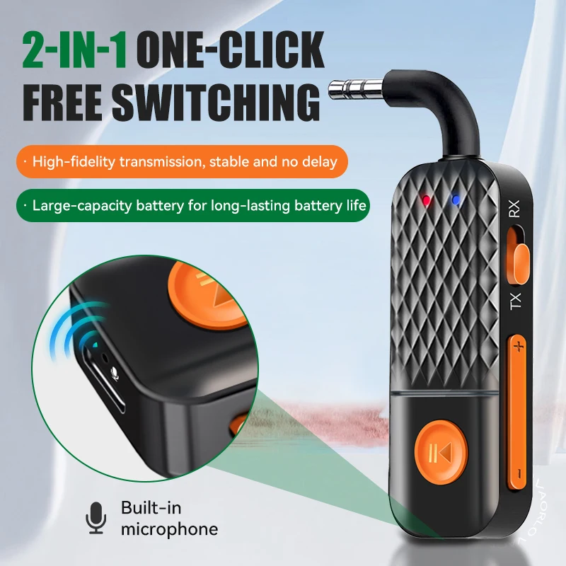 2 In 1 Bluetooth 5.4 Audio Transmitter Receiver 3.5mm AUX Jack Airplane Wireless Adapter Mic For TV Car Kit Speaker PC Headphone