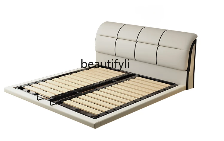 

Suspension Bed Steel Wood Hanging Leather Bed Master Bedroom Large Double Bed Solid Wood Custom Ecological Leather