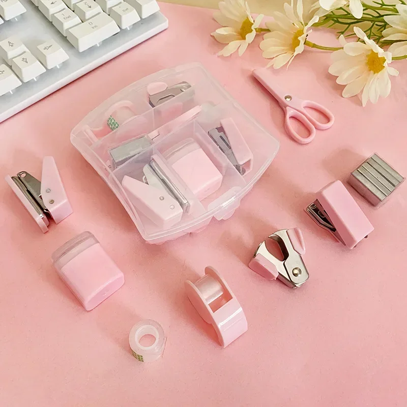 mini stapler set Mini Stapler Staple Punch Hole Tape Machine Set Ins Korean Multifunction Scrapbook Tool Box Back To School Student Supplies