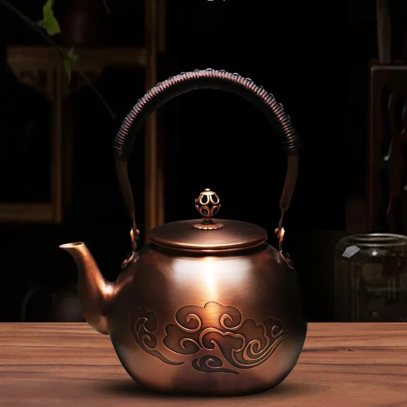 

Pure Purple Copper Carving Tea Teapots Handmade Thickened Kettle Japanese Household Tea Brewing Jug Tea Ceremony Utensils