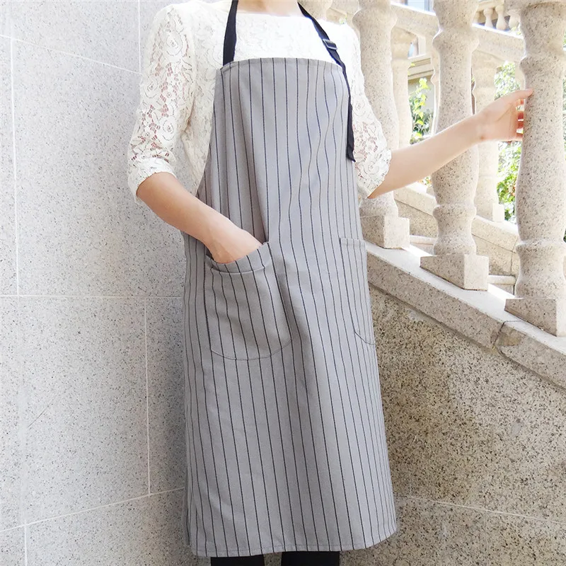 

70x75cm Cotton Geometry Striped Grid Adult Apron Home Kitchen Cooking Baking Clening Tool